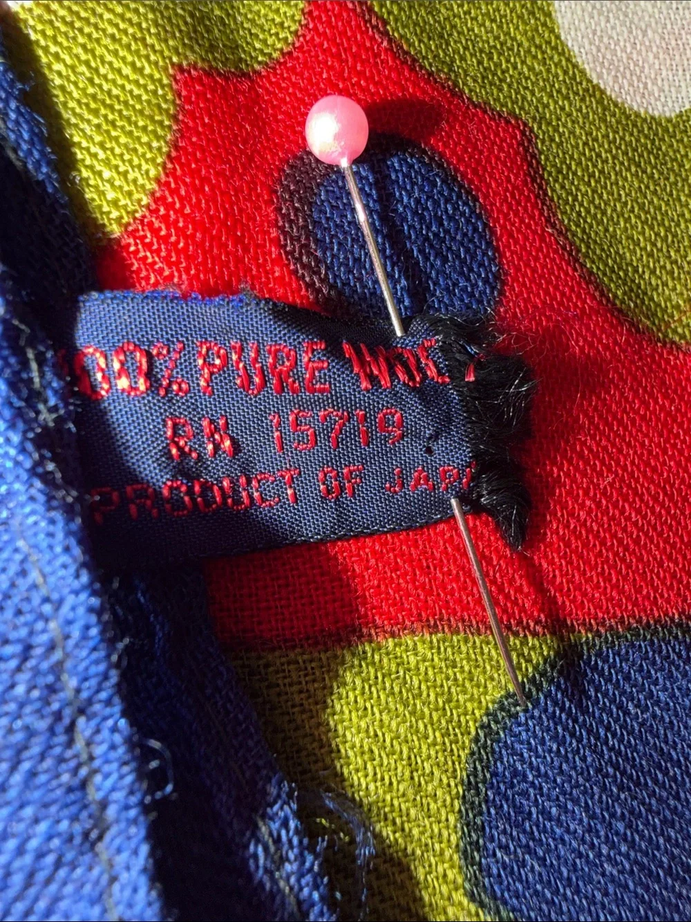 Vintage Japanese Pure Wool Bold Floral Square Scarf in Red, Navy & Olive